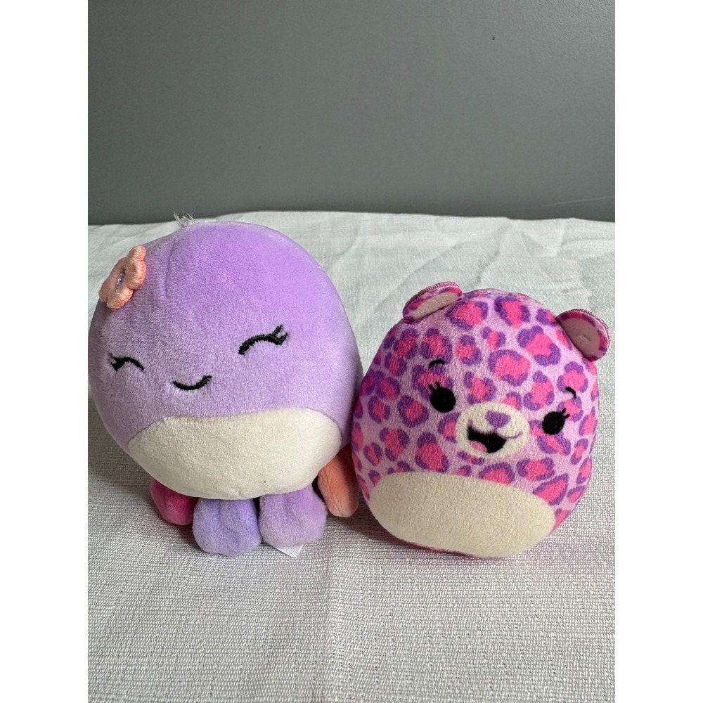 Squishmallows Rossi Pink Leopard and Beula Purple Octopus Plush Set 5 Inch